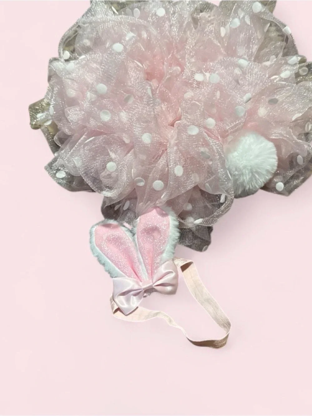 Pink Bunny Ear Headband and tutu with bunny tail attached